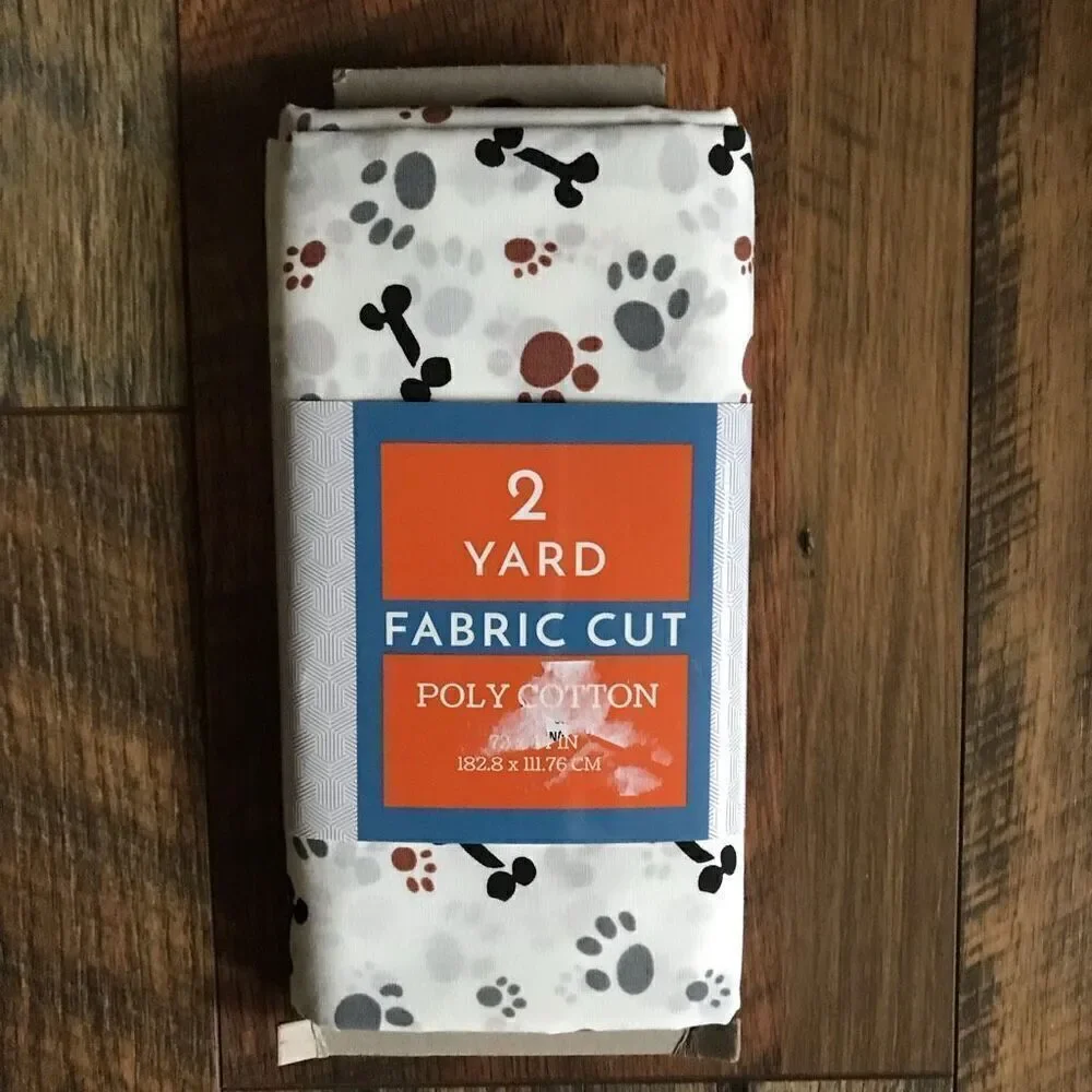 2 Yards Fabic cut polyester cotton dog print bones paw prints New in package
